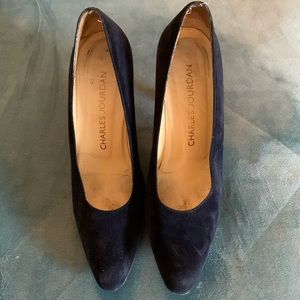 Charles Jourdan Navy Blue Suede Leather Pumps Heels Women’s Size 7.5 m